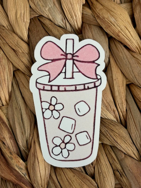 Iced drink with pink bow