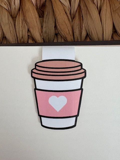 Pink Coffee with Heart Magnetic Bookmark