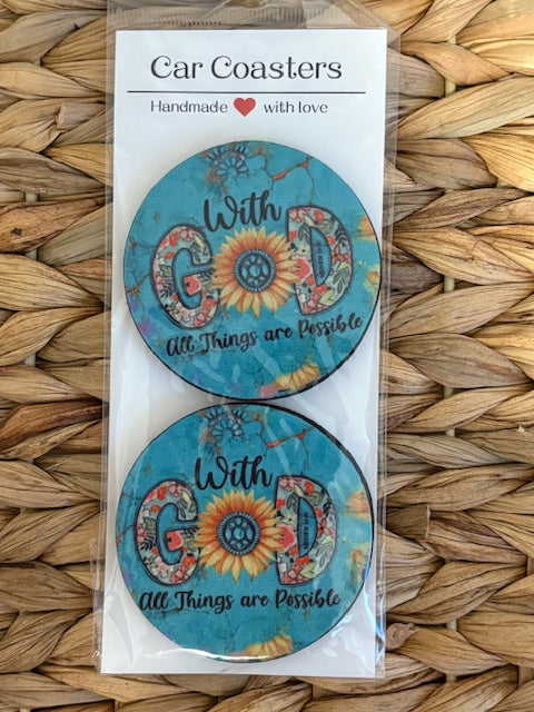 With God all Things are Possible Car Coasters