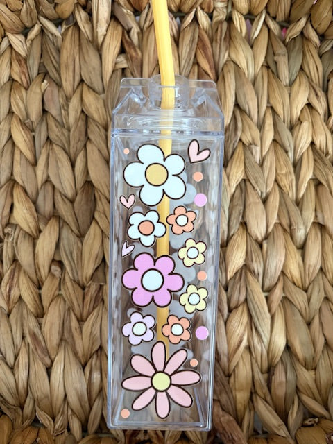 Doodle Flower 17oz. Acrylic Milk Carton Water Bottle