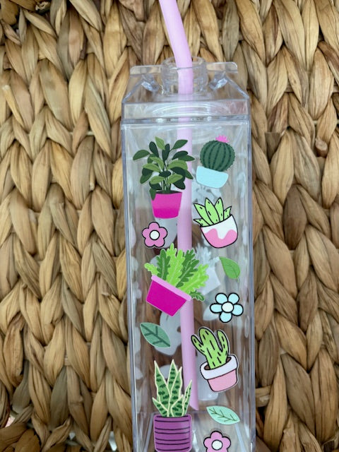 Plant Girly 17oz. Acrylic Milk Carton Water Bottle
