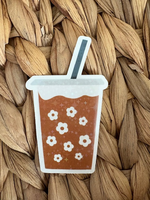 Iced coffee with blue straw