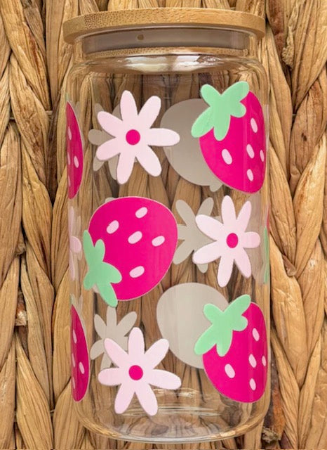 Strawberry 16oz Clear Glass Cup