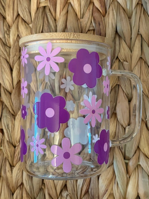 Purple flower 15 oz glass mug