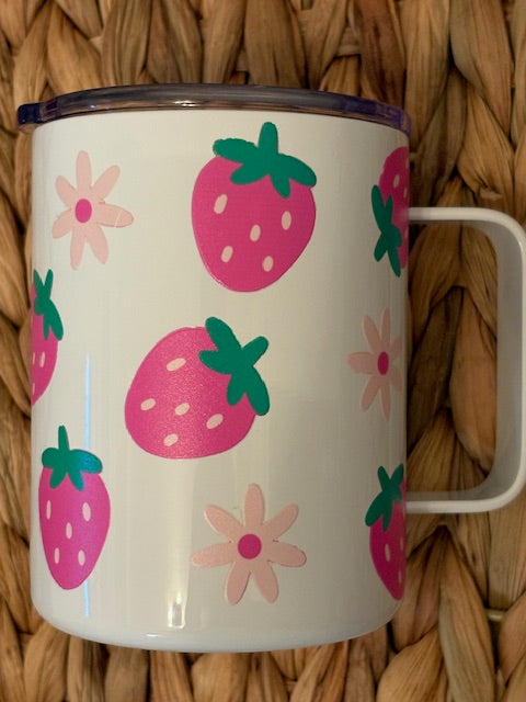 Pink Strawberry 15oz Stainless Steel Mug