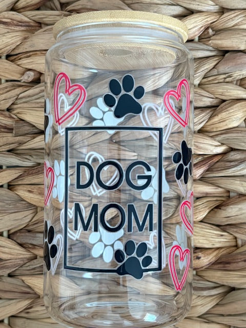 Dog Mom 16oz Clear Glass Cup