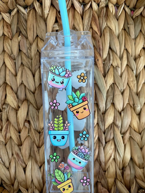 Succulent 17oz. Acrylic Milk Carton Water Bottle