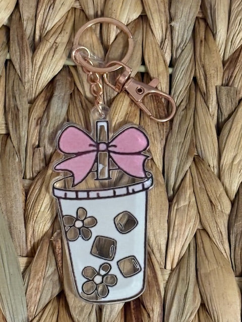 Pink Bow Coffee Keychain