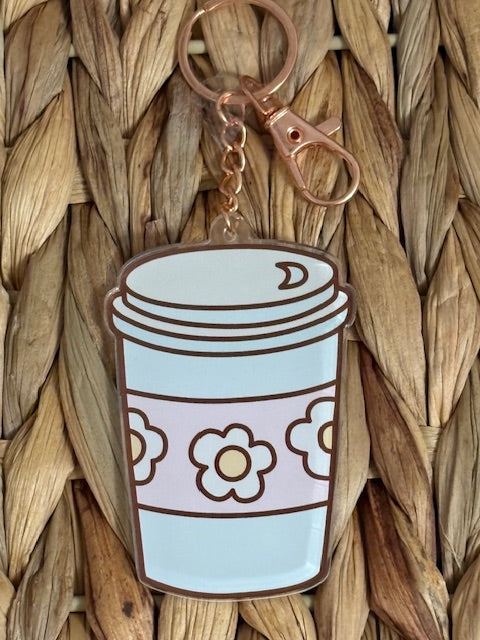 Flower Coffee Cup Keychain